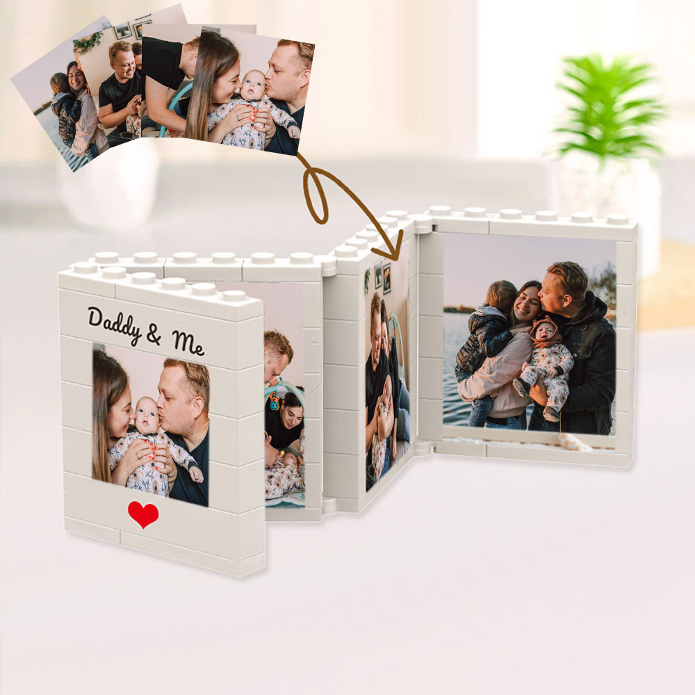 Fathers Day Gift Personalized Daddy and Me Brick Photo Block Album Building Puzzle Bricks with Custom Text