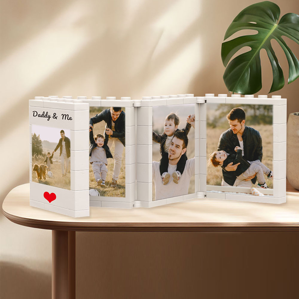 Fathers Day Gift Personalized Daddy and Me Brick Photo Block Album Building Puzzle Bricks with Custom Text