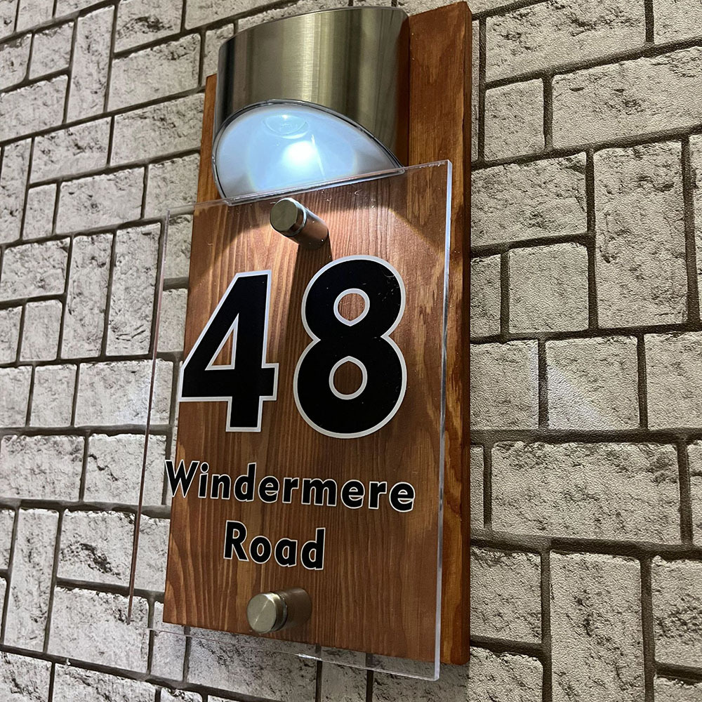 Custom Solar LED Address Plaque Waterproof Illuminated House Number Sign Outdoor Door Decoration