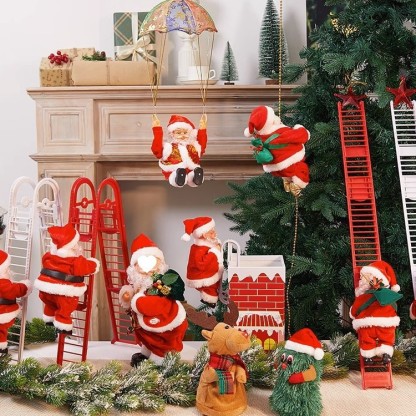 Electric Climbing Santa Claus Decoration Climbing Rope Ladder Parachute Musical Christmas Tree Hanging Ornaments Toys Xmas Gift