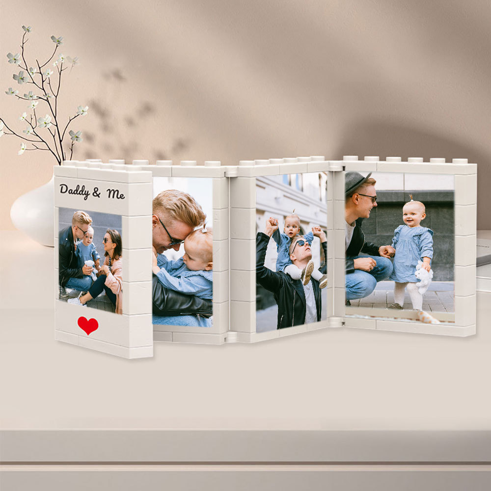 Fathers Day Gift Personalized Daddy and Me Brick Photo Block Album Building Puzzle Bricks with Custom Text