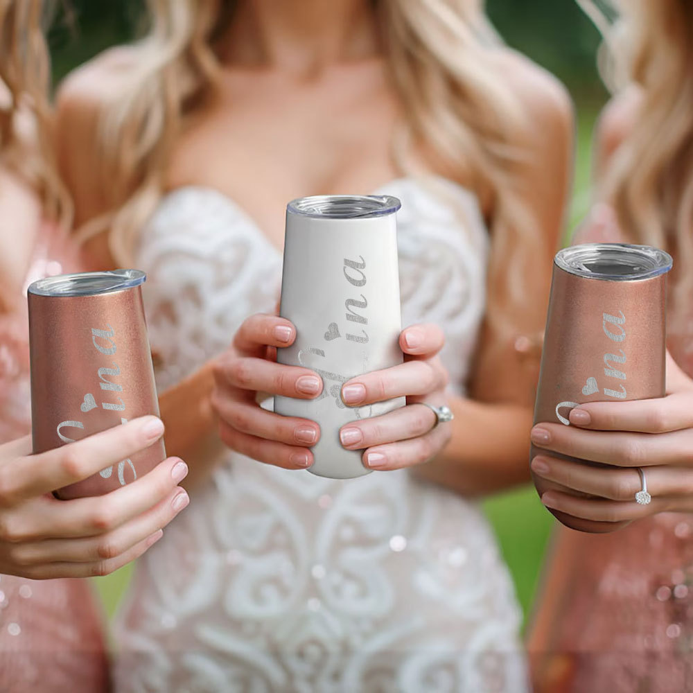 Personalized Name Bridesmaids Champagne Flute Tumbler Bachelorette Stainless Flute Wine Glass Bridesmaids Gift for Her