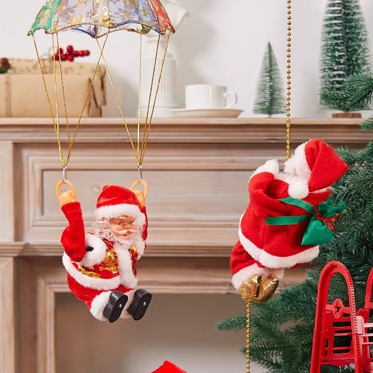 Electric Climbing Santa Claus Decoration Climbing Rope Ladder Parachute Musical Christmas Tree Hanging Ornaments Toys Xmas Gift