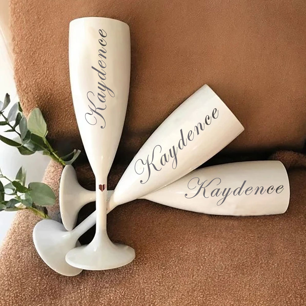Personalize Name White Champagne Flutes Wedding Party Toasting Glasses Bridal Shower Wedding Glasses for Brides and Bridesmaids