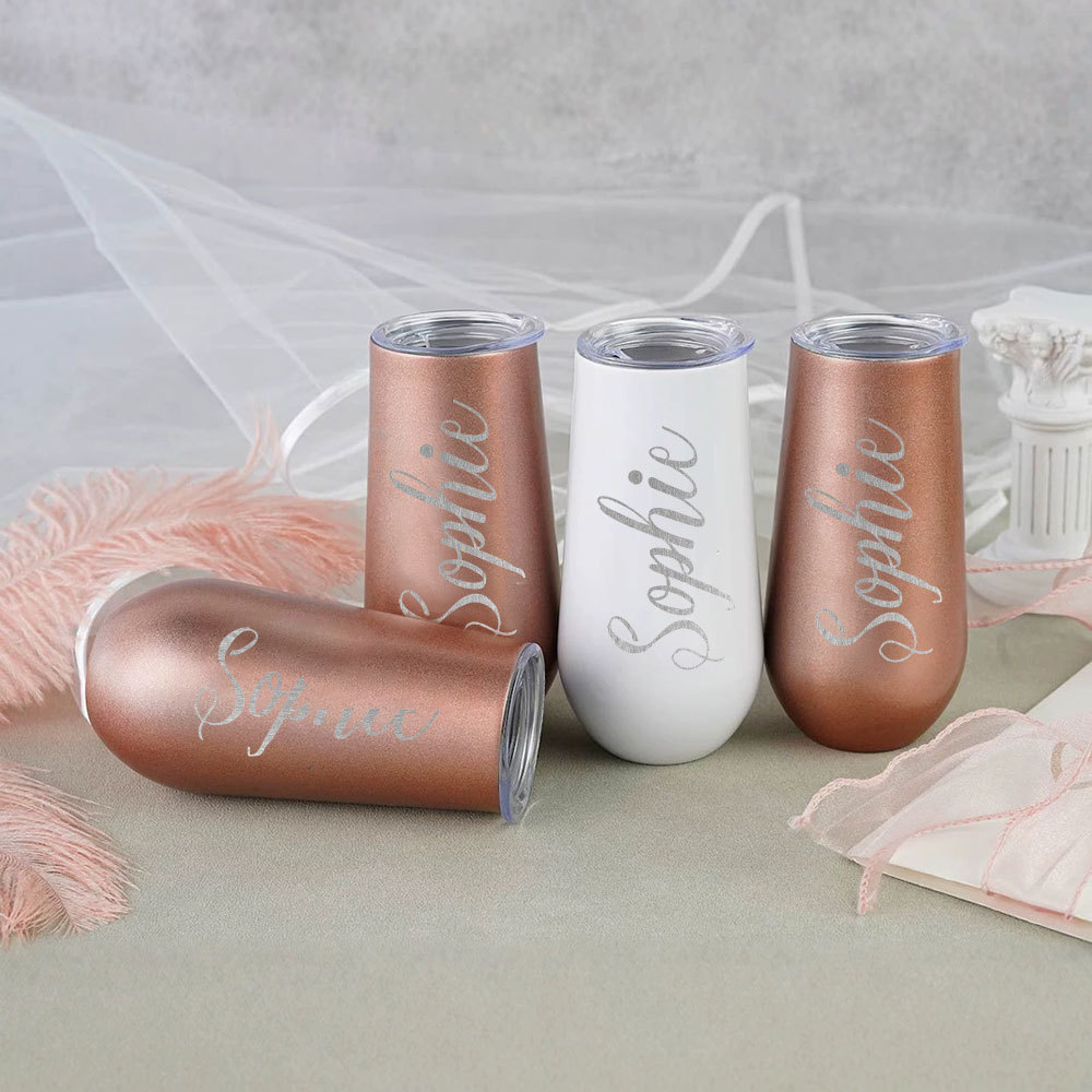 Personalized Name Bridesmaids Champagne Flute Tumbler Bachelorette Stainless Flute Wine Glass Bridesmaids Gift for Her