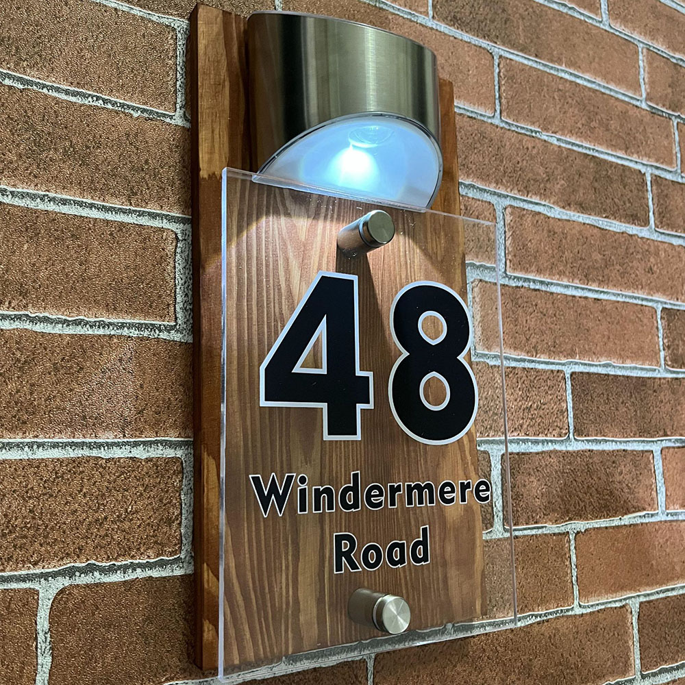 Custom Solar LED Address Plaque Waterproof Illuminated House Number Sign Outdoor Door Decoration