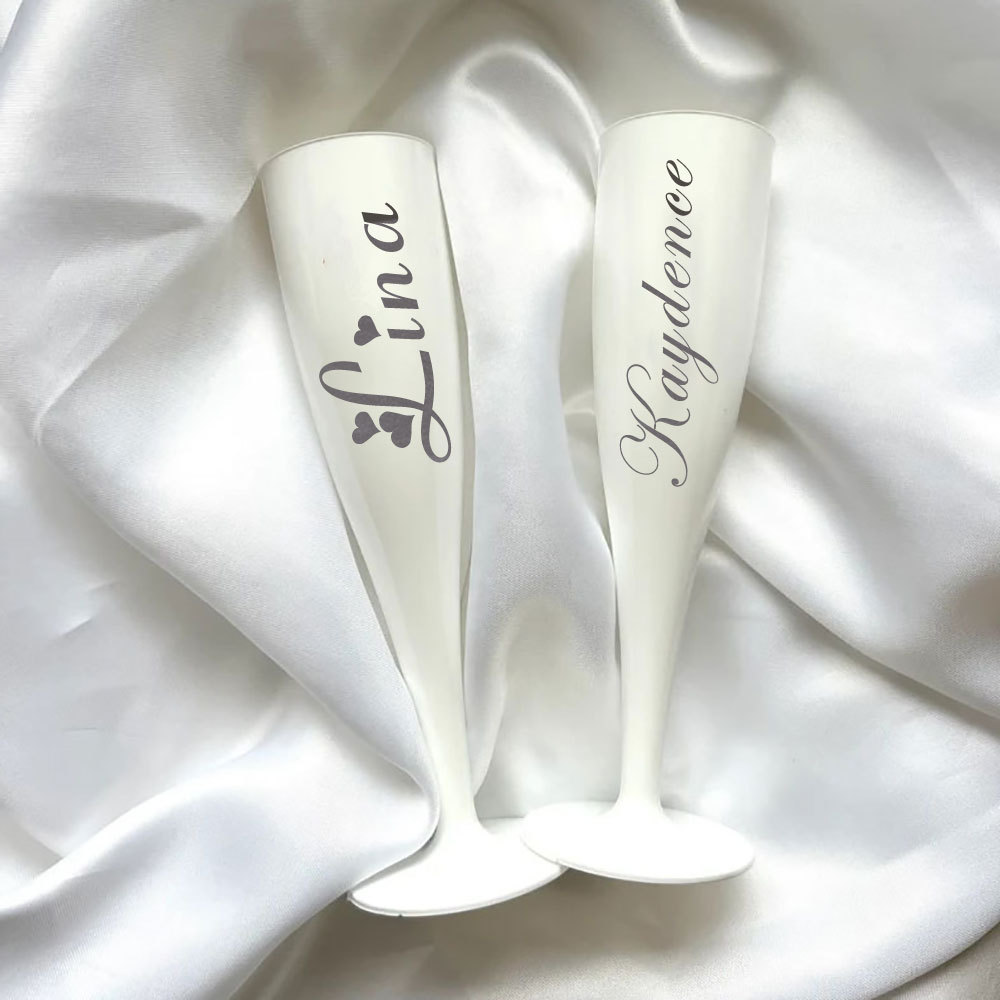 Personalize Name White Champagne Flutes Wedding Party Toasting Glasses Bridal Shower Wedding Glasses for Brides and Bridesmaids