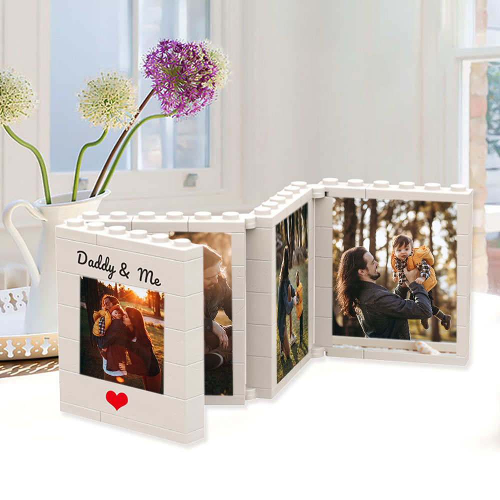 Fathers Day Gift Personalized Daddy and Me Brick Photo Block Album Building Puzzle Bricks with Custom Text
