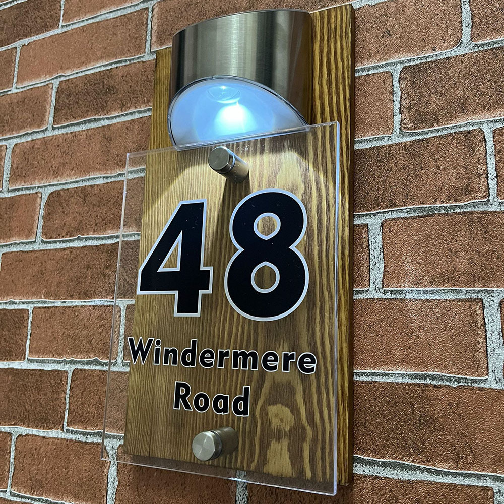 Custom Solar LED Address Plaque Waterproof Illuminated House Number Sign Outdoor Door Decoration