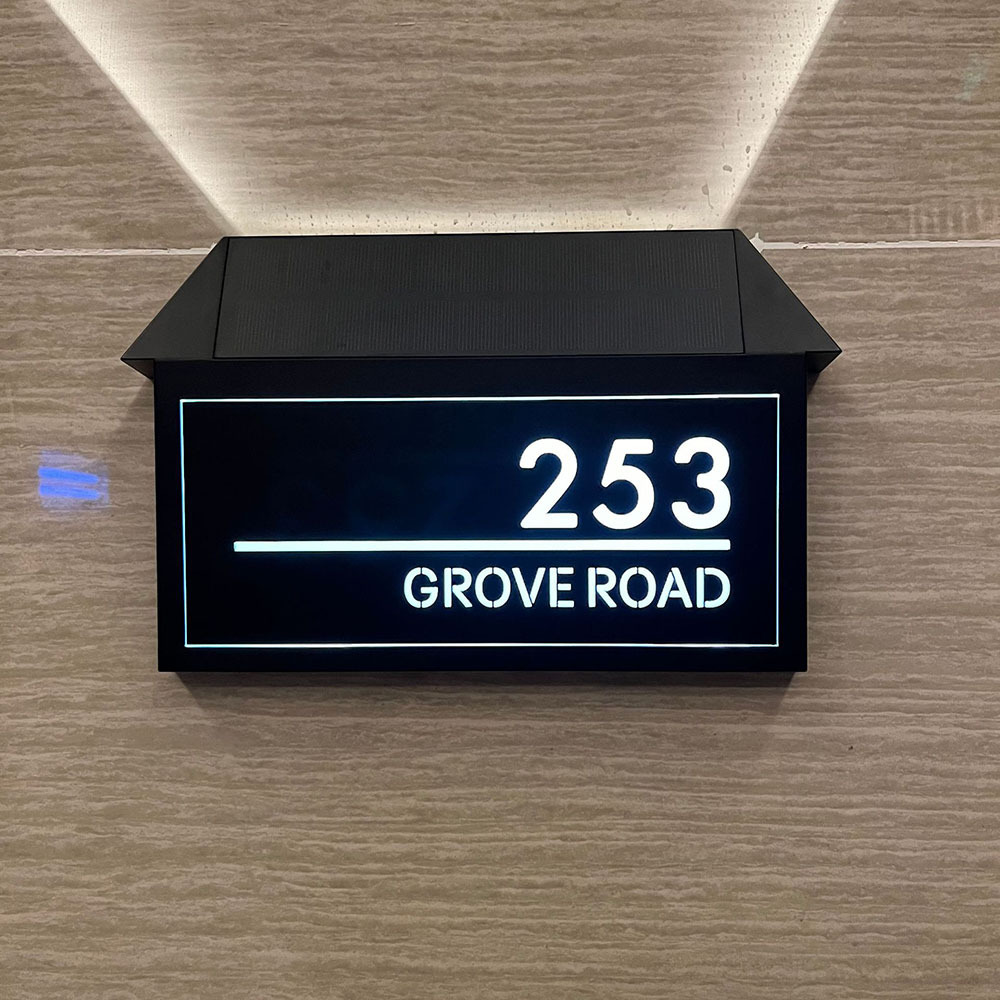 Customized Solar Lighted House Sign Laser Cut Address Plaque with LED Number Waterproof Design