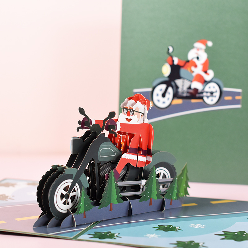 Santa Claus on a Motorcycle 3D Greeting Card