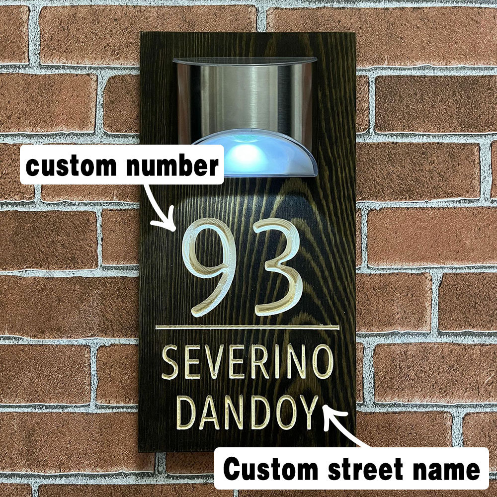 Solar Illuminated Personalized House Number Sign Outdoor Waterproof LE