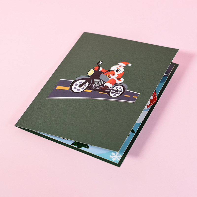 Santa Claus on a Motorcycle 3D Greeting Card