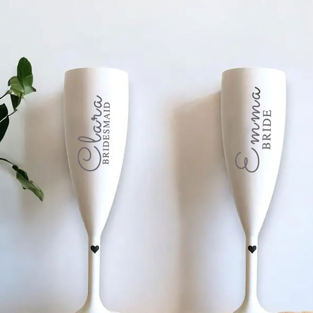 Personalize Name White Champagne Flutes Wedding Party Toasting Glasses Bridal Shower Wedding Glasses for Brides and Bridesmaids
