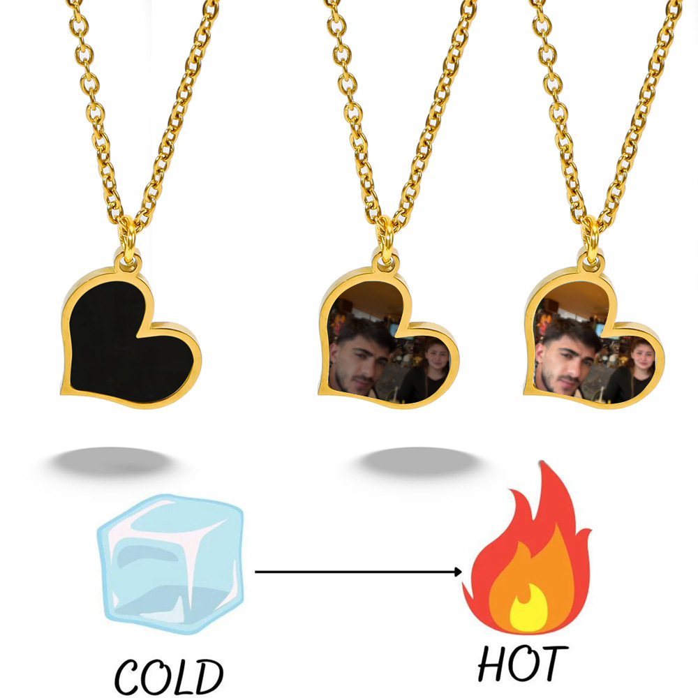 Personalized Heat-Activated Magic Necklace Custom Thermochromic Photo Pendant Hidden Picture Memorial Gift Valentine's Gift