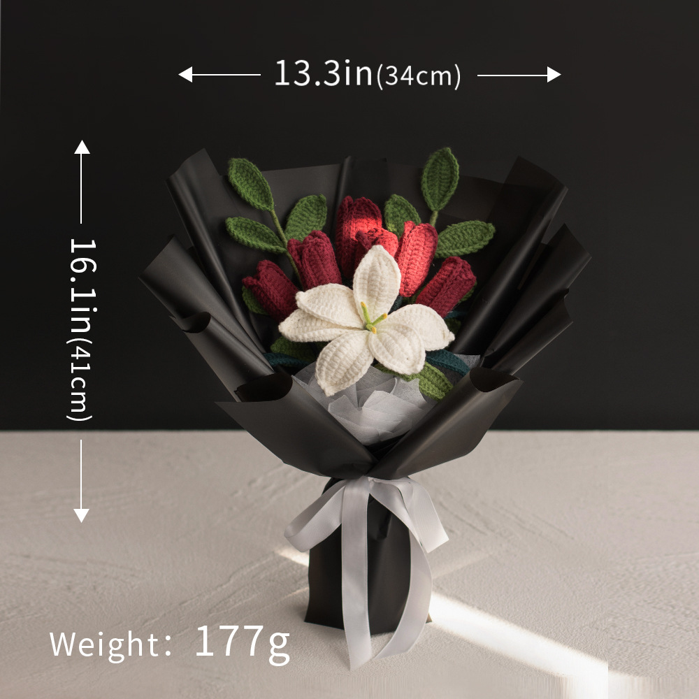 Handmade Weave Flowers Bouquet Lilies Tulip 7 Flowers Set Anniversary Gift for Her
