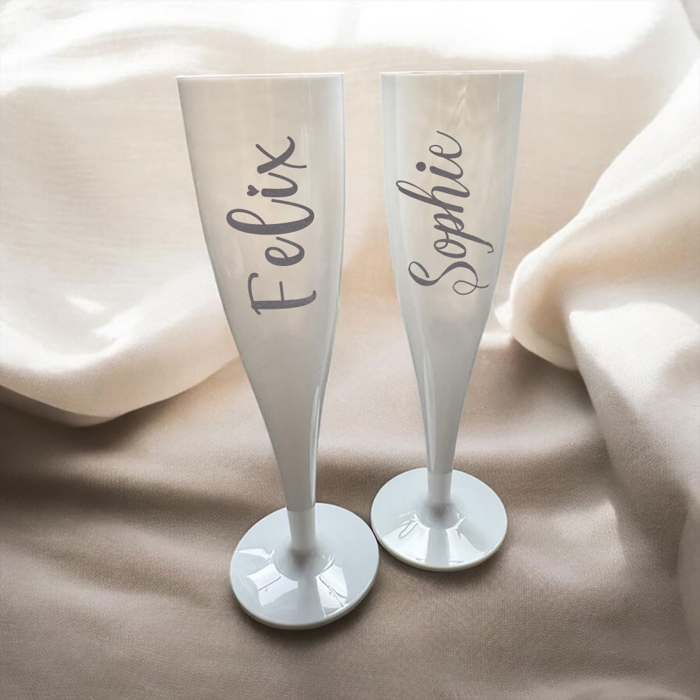 Personalize Name White Champagne Flutes Wedding Party Toasting Glasses Bridal Shower Wedding Glasses for Brides and Bridesmaids