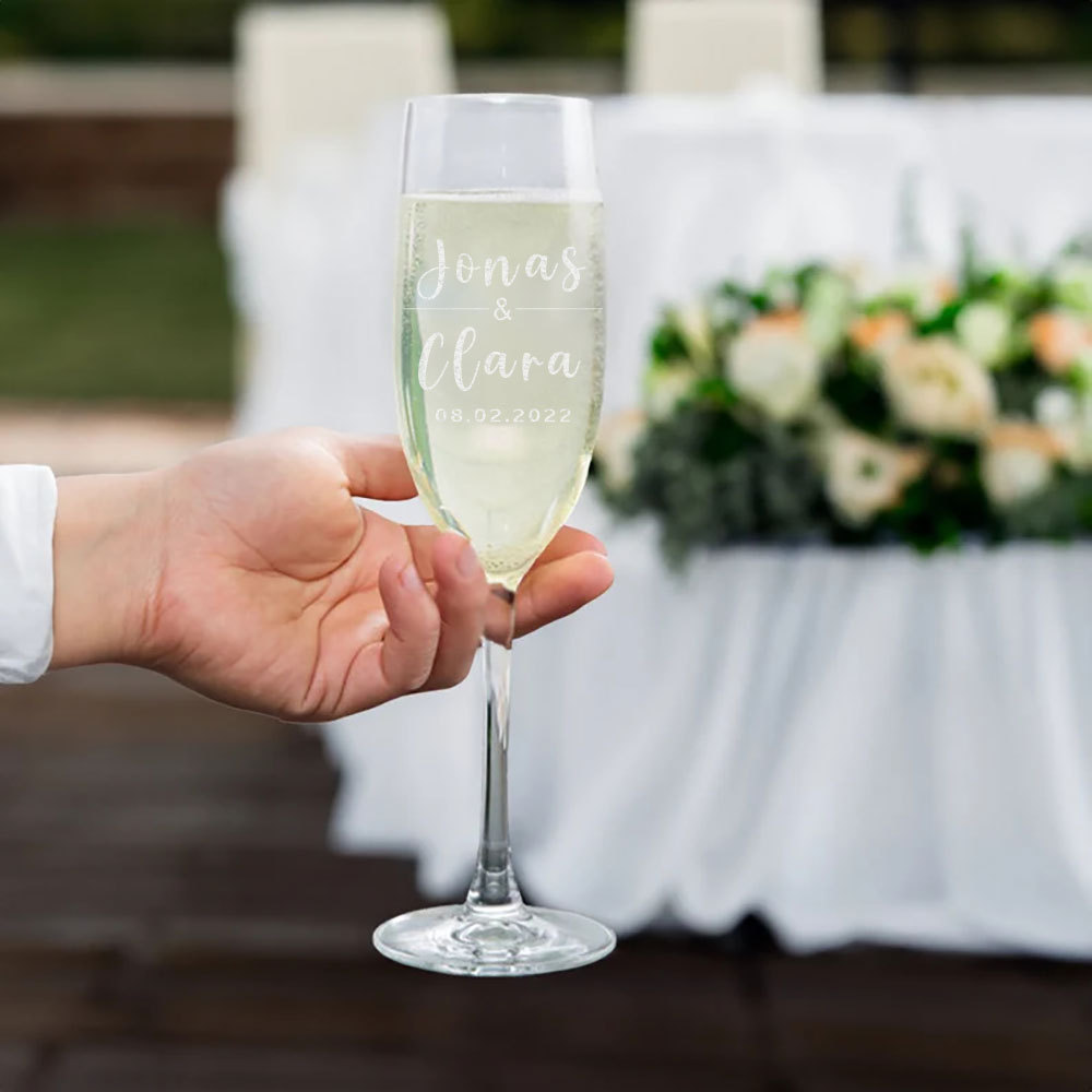 Personalized Wedding Champagne Flutes Set of 2 Custom Name and Date Engraved Wedding Toasting Glasses for Bride and Groom Wedding Gifts