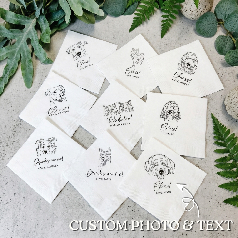 Custom Made Napkin Personalized Dog Napkins Cat Cocktail Napkins Illustration for Pet Lover Party