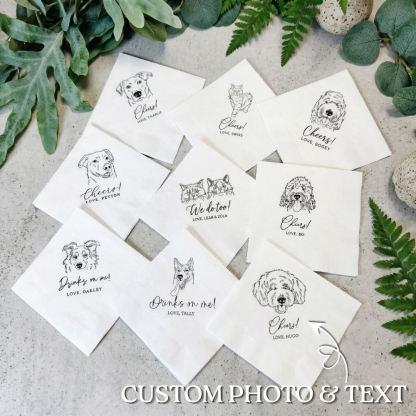 Custom Made Napkin Personalized Dog Napkins Cat Cocktail Napkins Illustration for Pet Lover Party
