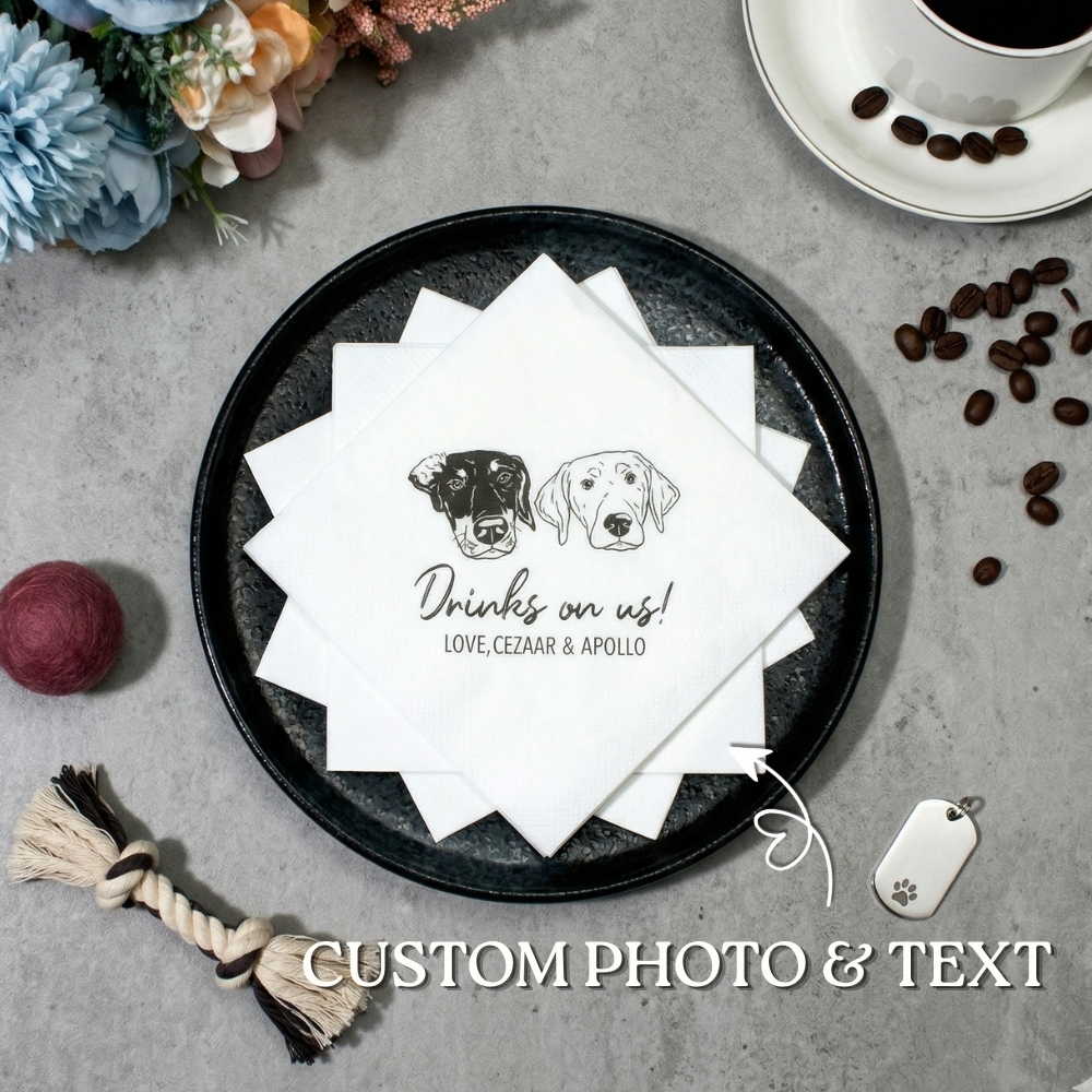 Custom Made Napkin Personalized Dog Napkins Cat Cocktail Napkins Illustration for Pet Lover Party