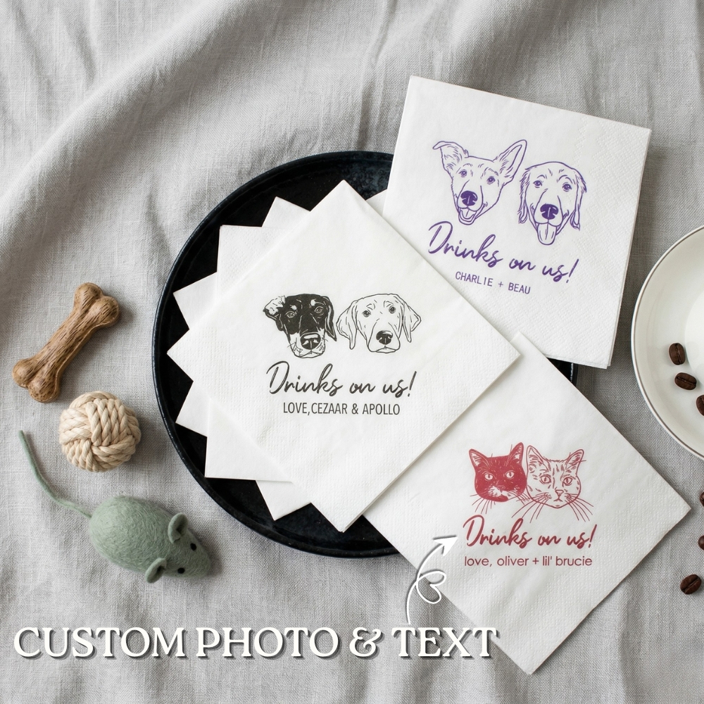 Custom Made Napkin Personalized Dog Napkins Cat Cocktail Napkins Illustration for Pet Lover Party