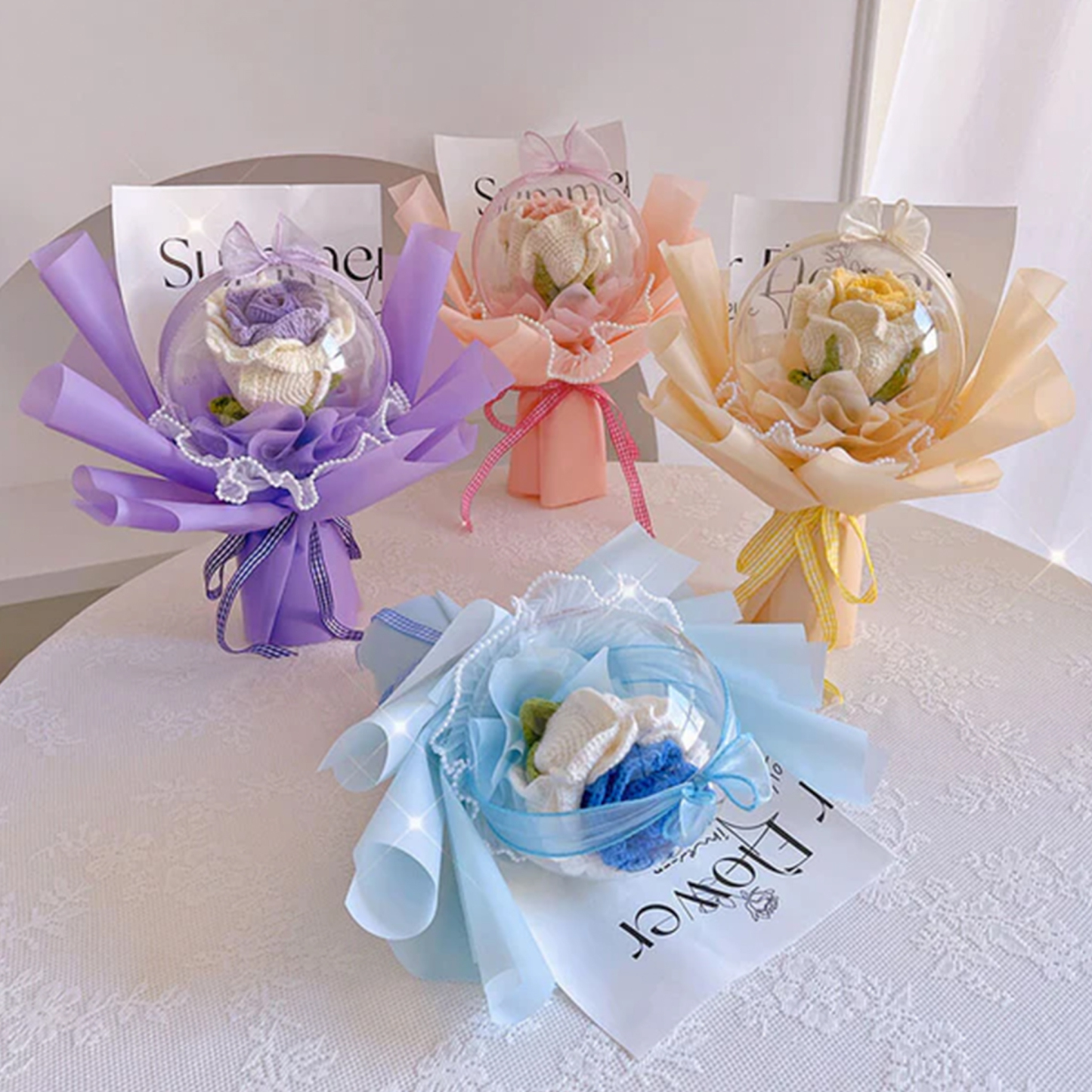 Weave Flowers Bouquet Rose 1 Flowers Set Anniversary Gift for Her