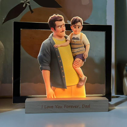 Personalized Portrait Cartoon Style 3D Photo and Text Frame Night Light Pixar Inspired Portraits	Gifts for Father