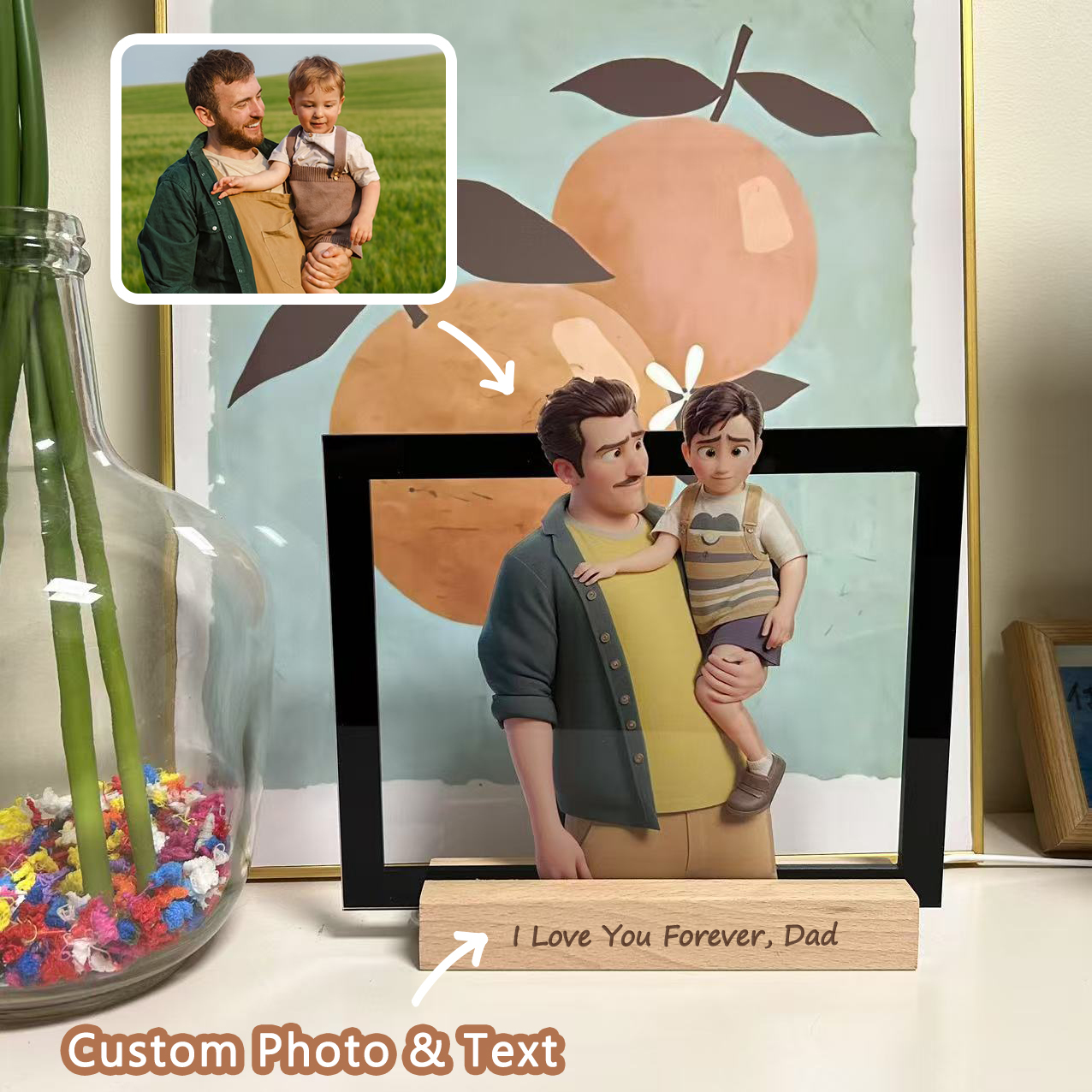 Personalized Portrait Cartoon Style 3D Photo and Text Frame Night Ligh
