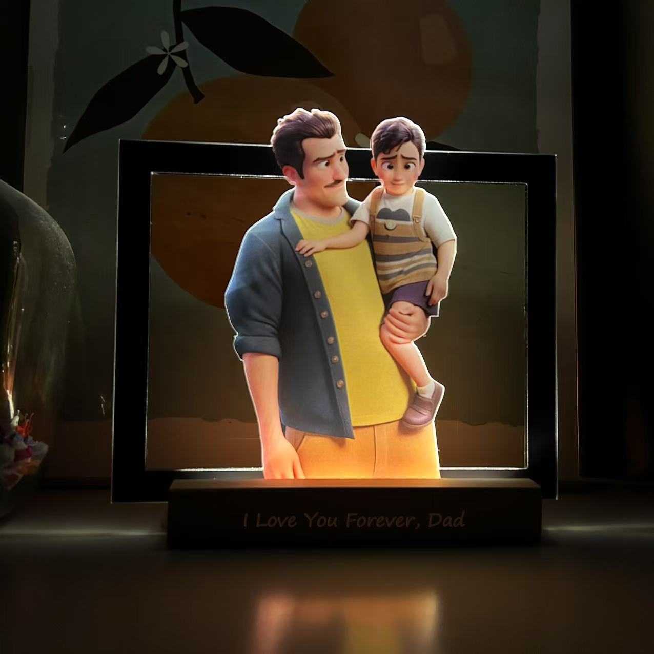 Personalized Portrait Cartoon Style 3D Photo and Text Frame Night Light Pixar Inspired Portraits	Gifts for Father