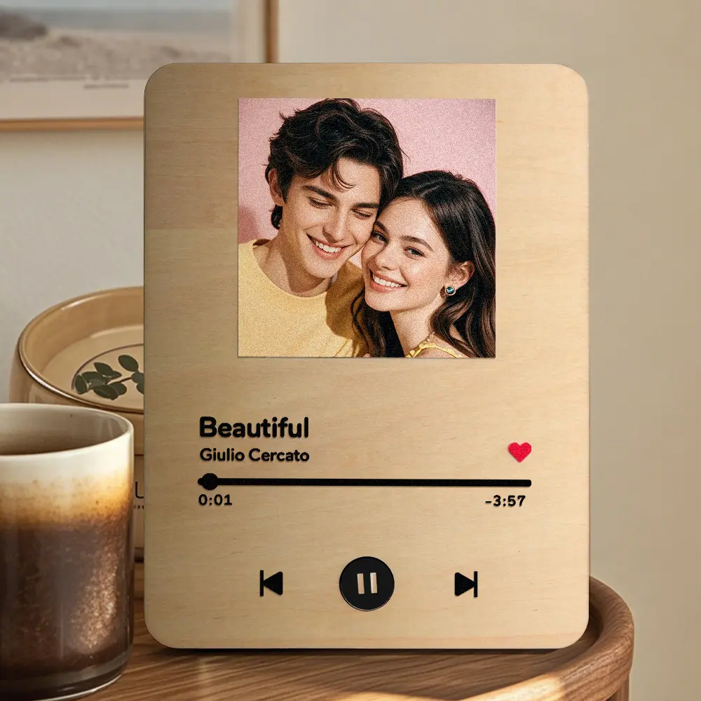Personalized Photo and Song Wooden Frame Music Record Player Can Play 