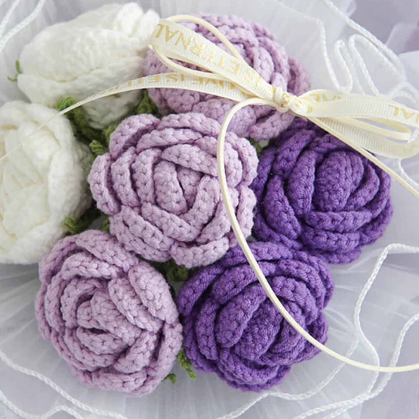 Hademade Weave Flowers Bouquet Rose 7 Flowers Set Anniversary Gift for Her