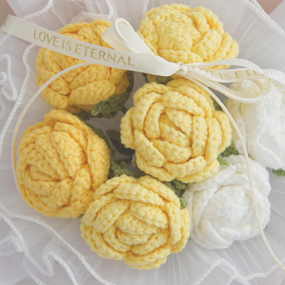 Hademade Weave Flowers Bouquet Rose 7 Flowers Set Anniversary Gift for Her