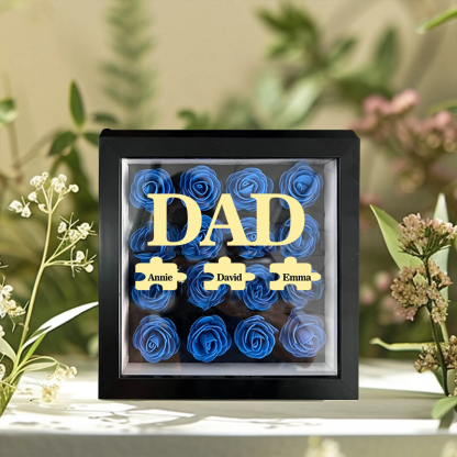 Personalized Flower Shadow Box Custom Puzzle Names Rose Frame Fathers Day Gift for Dad and Grandpa
