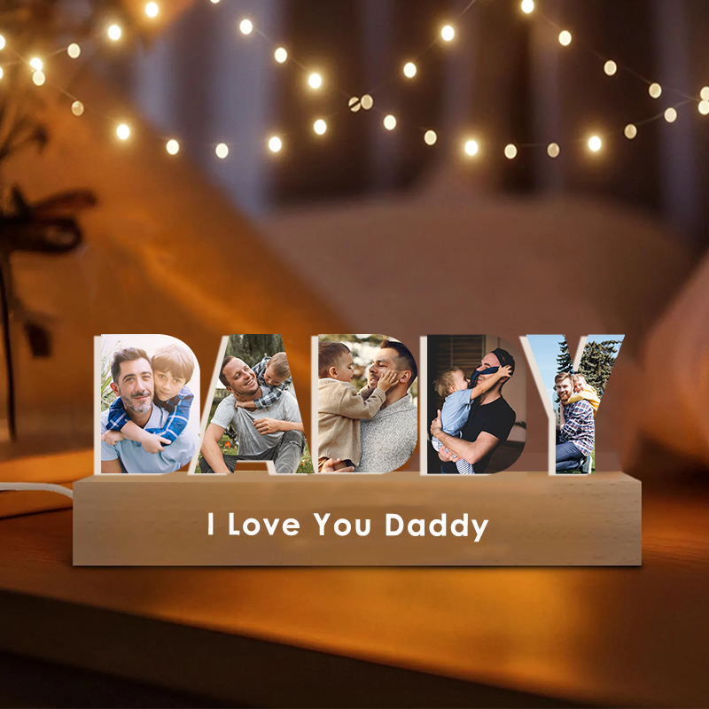 Personalized Photo Collage Night Light Custom Text Photo Led Lamp Fathers Day Gifts for Grandpa