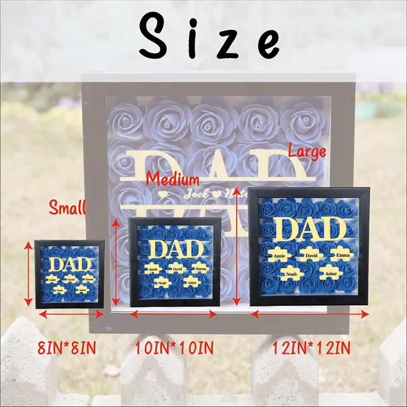 Personalized Flower Shadow Box Custom Puzzle Names Rose Frame Fathers Day Gift for Dad and Grandpa