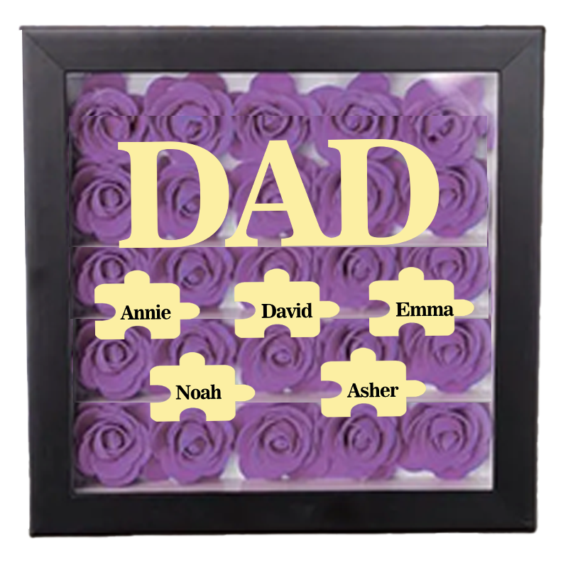 Personalized Flower Shadow Box Custom Puzzle Names Rose Frame Fathers 