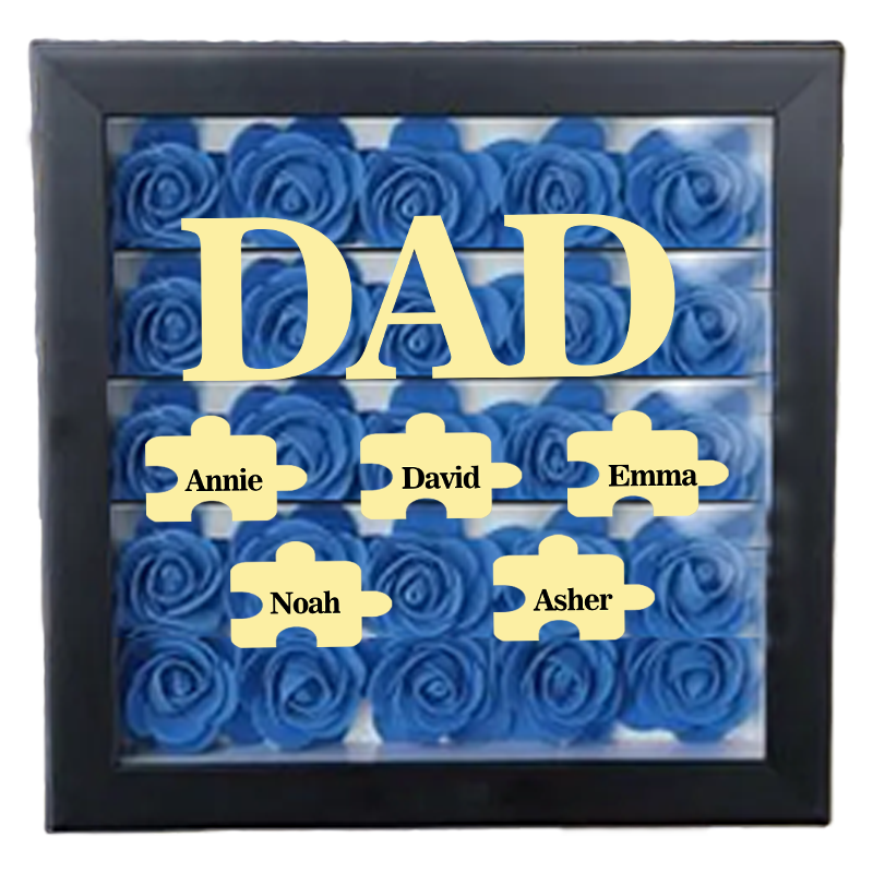 Personalized Flower Shadow Box Custom Puzzle Names Rose Frame Fathers 