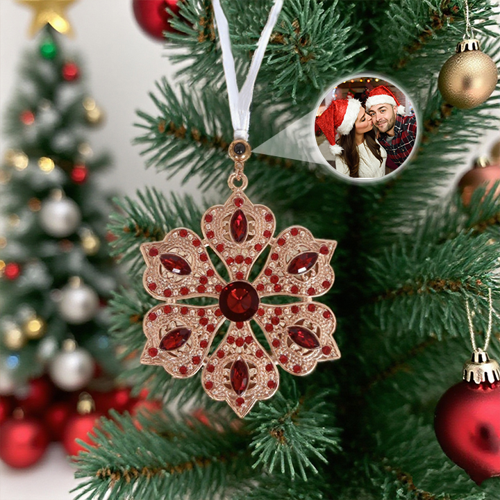 Custom Photo Rhinestone Ring Projection Pendant Car Decoration Christmas Tree Decoration for Christmas Gift