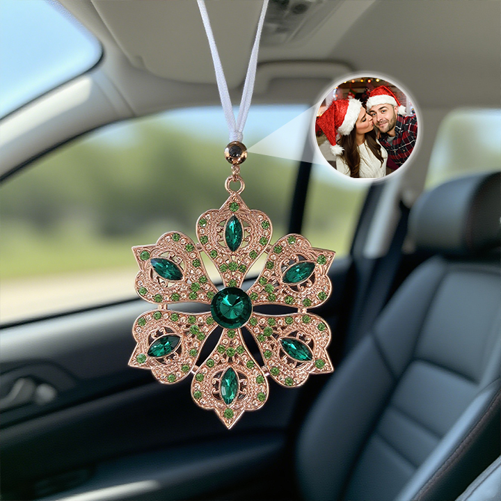 Custom Photo Rhinestone Ring Projection Pendant Car Decoration Christmas Tree Decoration for Christmas Gift