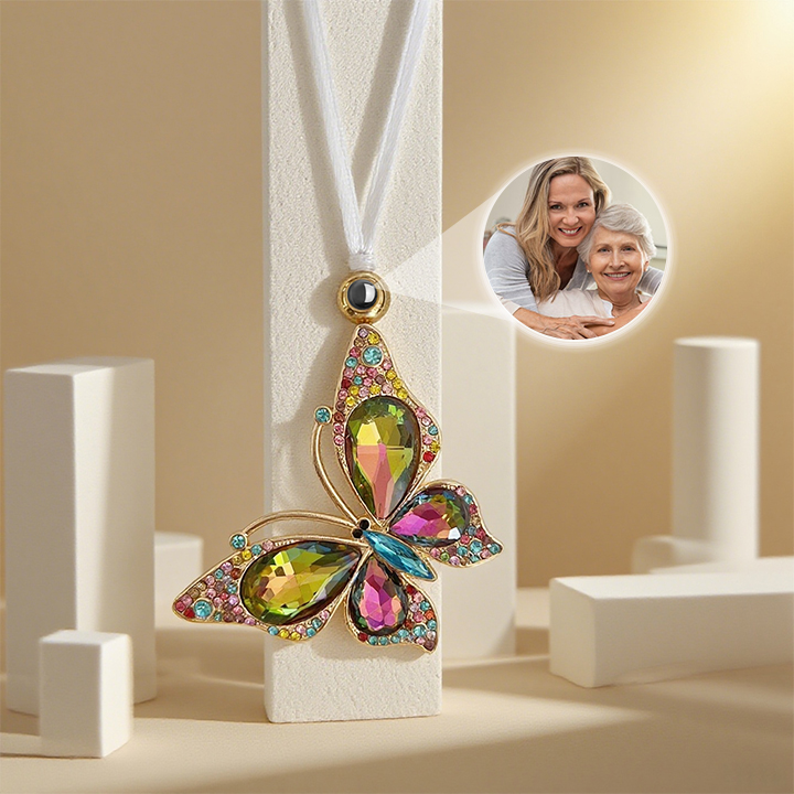 Custom Photo Projection Pendant Laser Colorful Butterfly Projection Pendant Car Decoration Christmas Ornaments