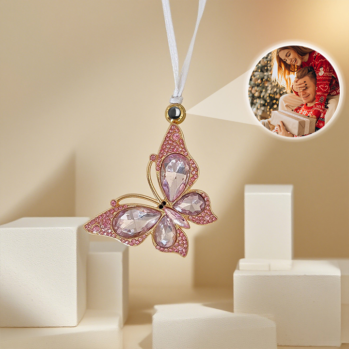 Custom Photo Projection Pendant Laser Colorful Butterfly Projection Pendant Car Decoration Christmas Ornaments