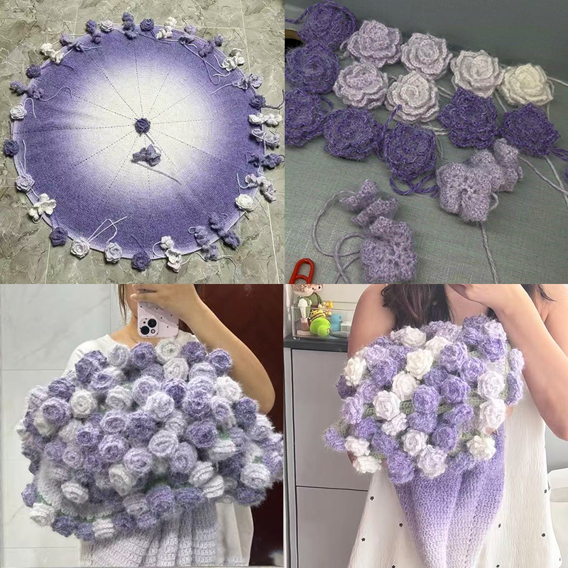 FINISHED Handmade Crochet Flower Dreamy Throw Blanket Bouquet Rose Bouquet Knitted Bouquet Ready-Made Blanket