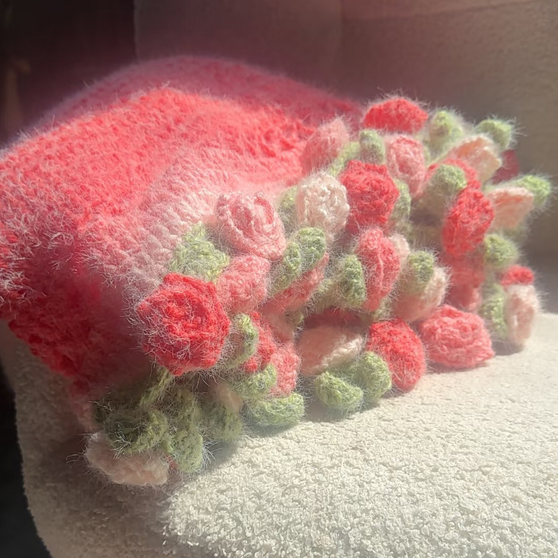 FINISHED Handmade Crochet Flower Dreamy Throw Blanket Bouquet Rose Bouquet Knitted Bouquet Ready-Made Blanket