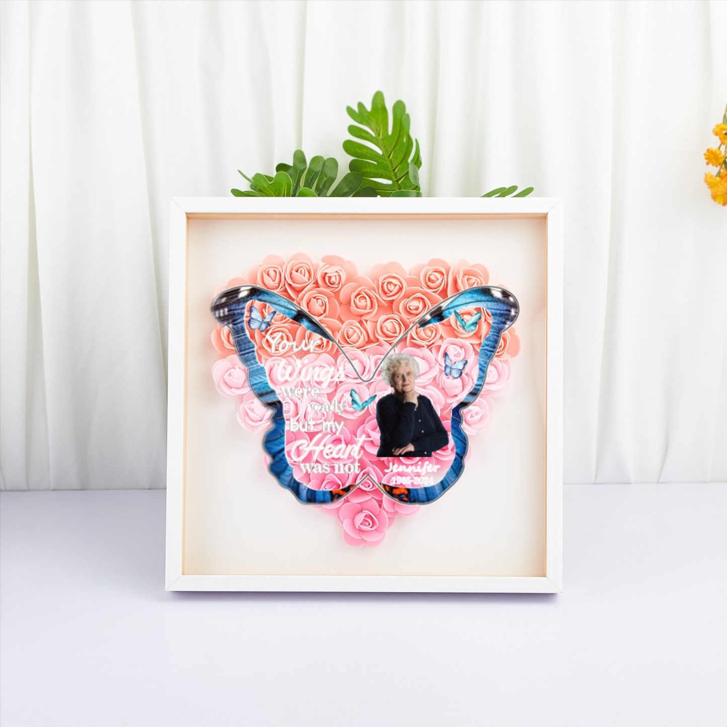 Personalized Name and Birthdate Butterfly Flower Shadow Box Rose Frame Mother’s Day Gift for Mom, Grandma, Nana