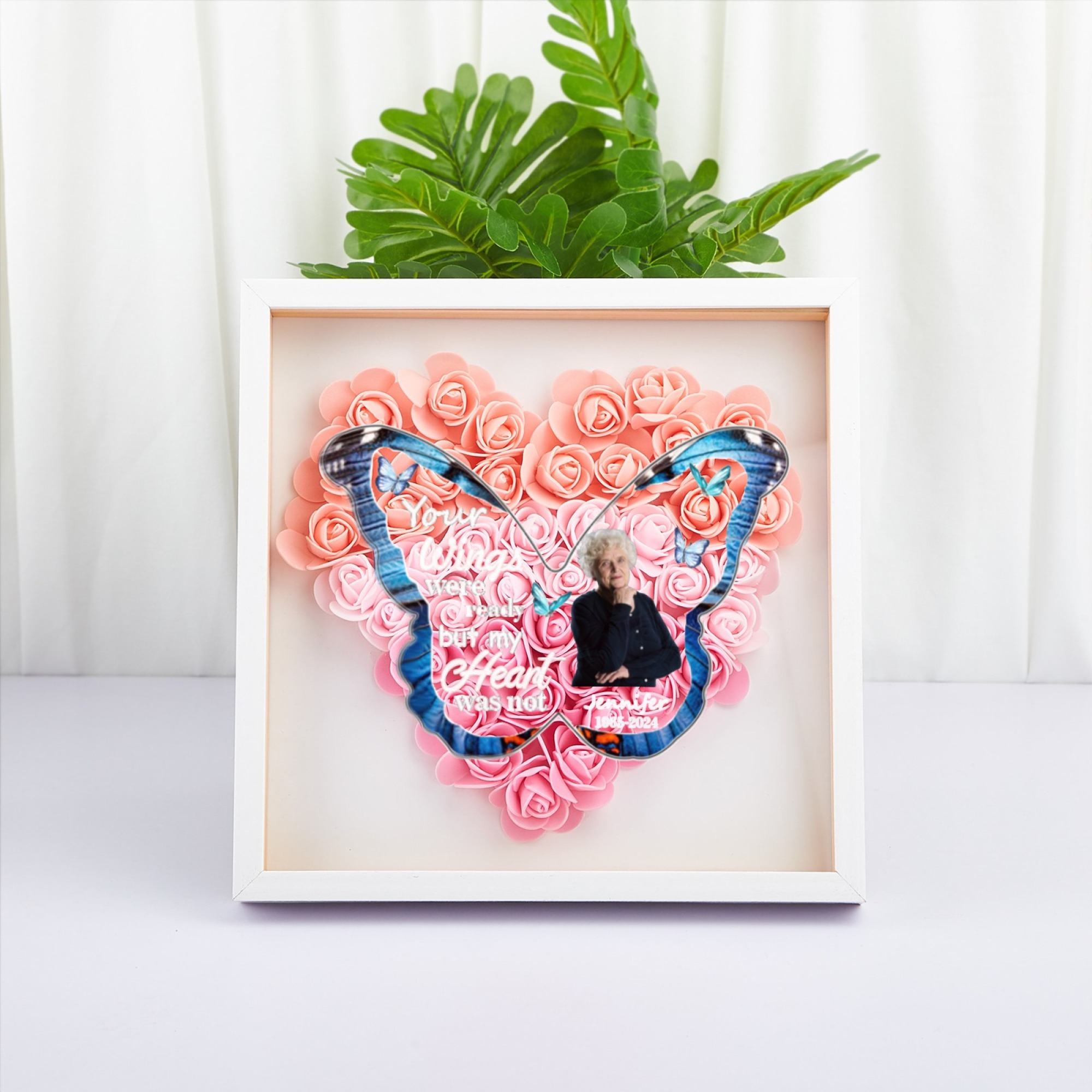 Personalized Name and Birthdate Butterfly Flower Shadow Box Rose Frame Mother’s Day Gift for Mom, Grandma, Nana