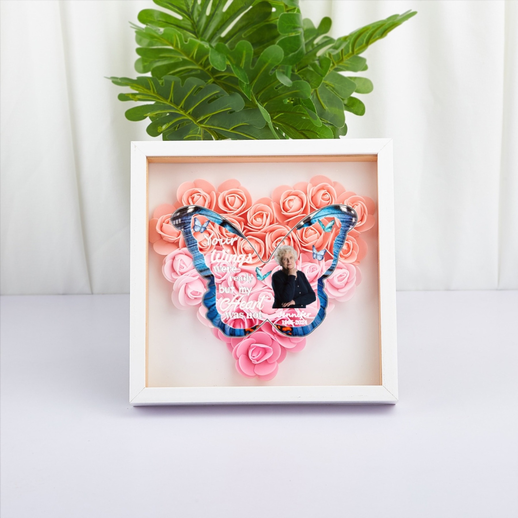 Personalized Name and Birthdate Butterfly Flower Shadow Box Rose Frame Mother’s Day Gift for Mom, Grandma, Nana