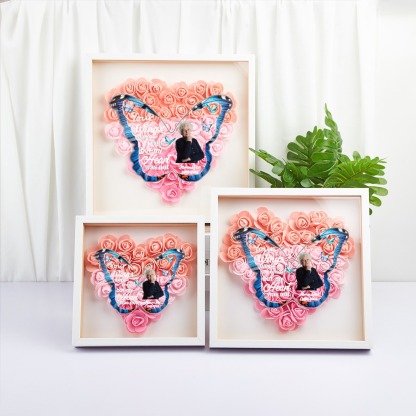 Personalized Name and Birthdate Butterfly Flower Shadow Box Rose Frame Mother’s Day Gift for Mom, Grandma, Nana