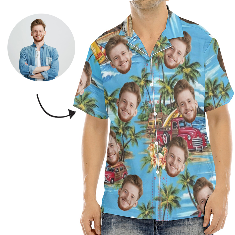 Custom Photo Face Hawaiian Shirt Beach Sunshine Vacation Style Gift for Boyfriend