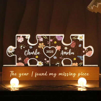 Personalized Acrylic LED Night Light You Are My Missing Piece Couple Initials Puzzle Floral Theme Anniversary Gift for Her